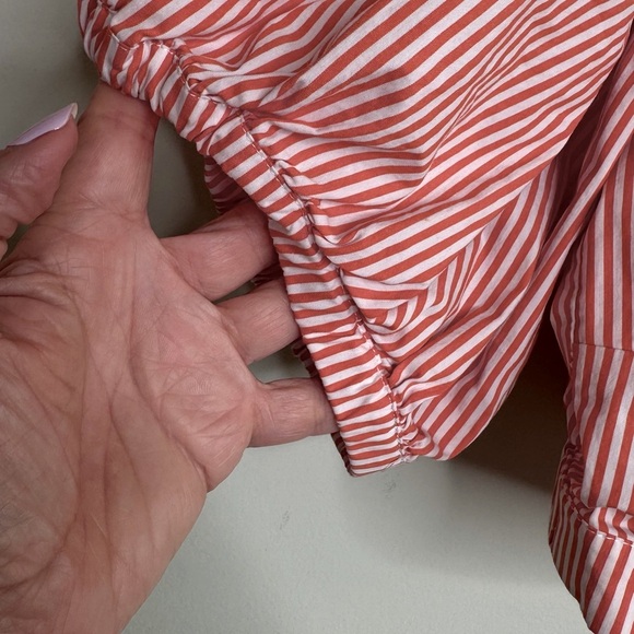 Plus Size Womens Eloquii Stripe Puff Sleeve Tie Front Top Size 20 Orange - Picture 5 of 9